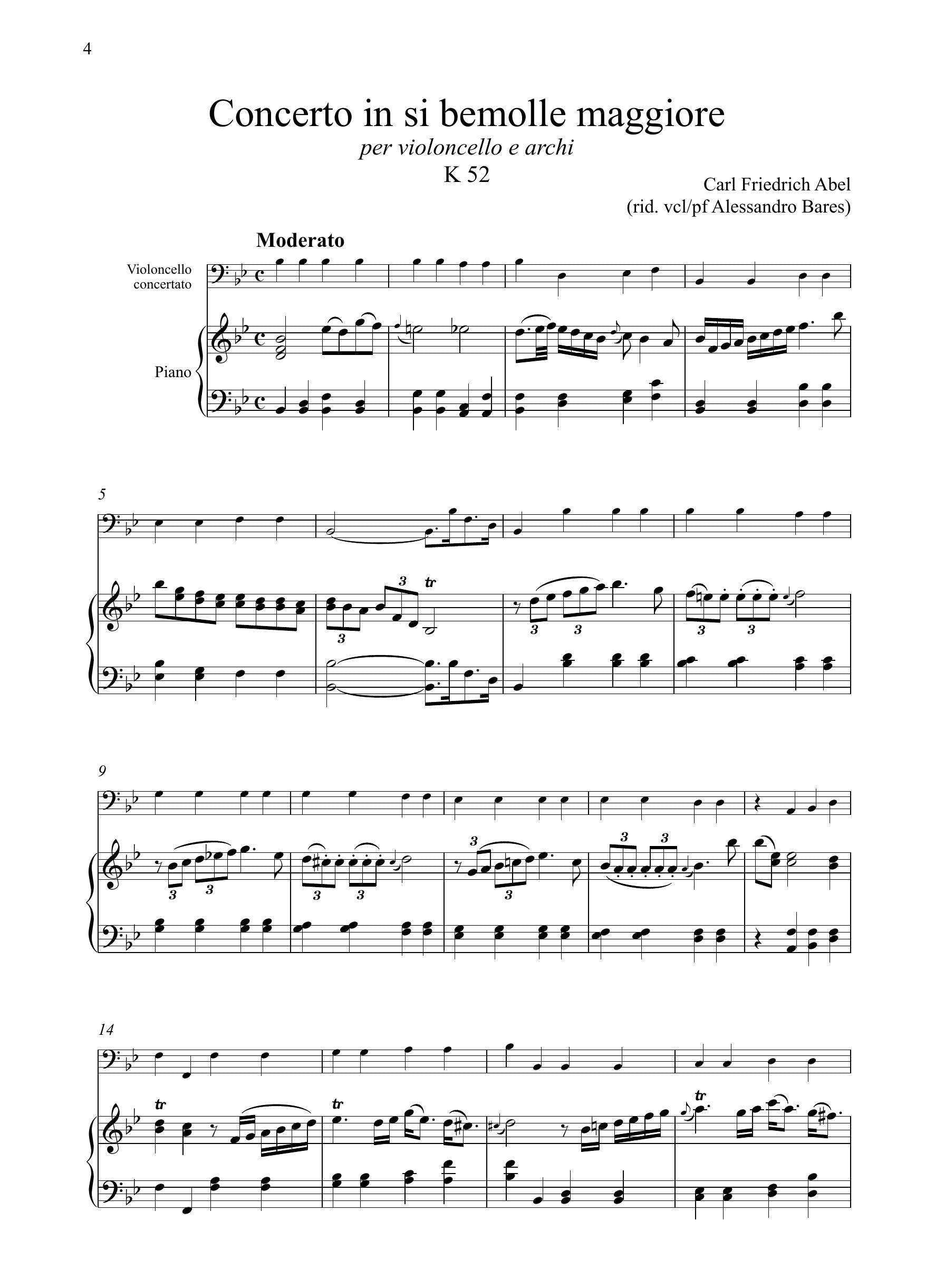 C.Fr. Abel: Concerto in si bemolle maggiore K52 (rid. vcl/pf)