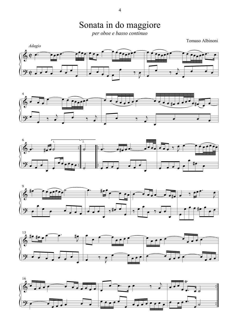 T. Albinoni: Sonata in do maggiore (Ms, coll. Fürstenberg)