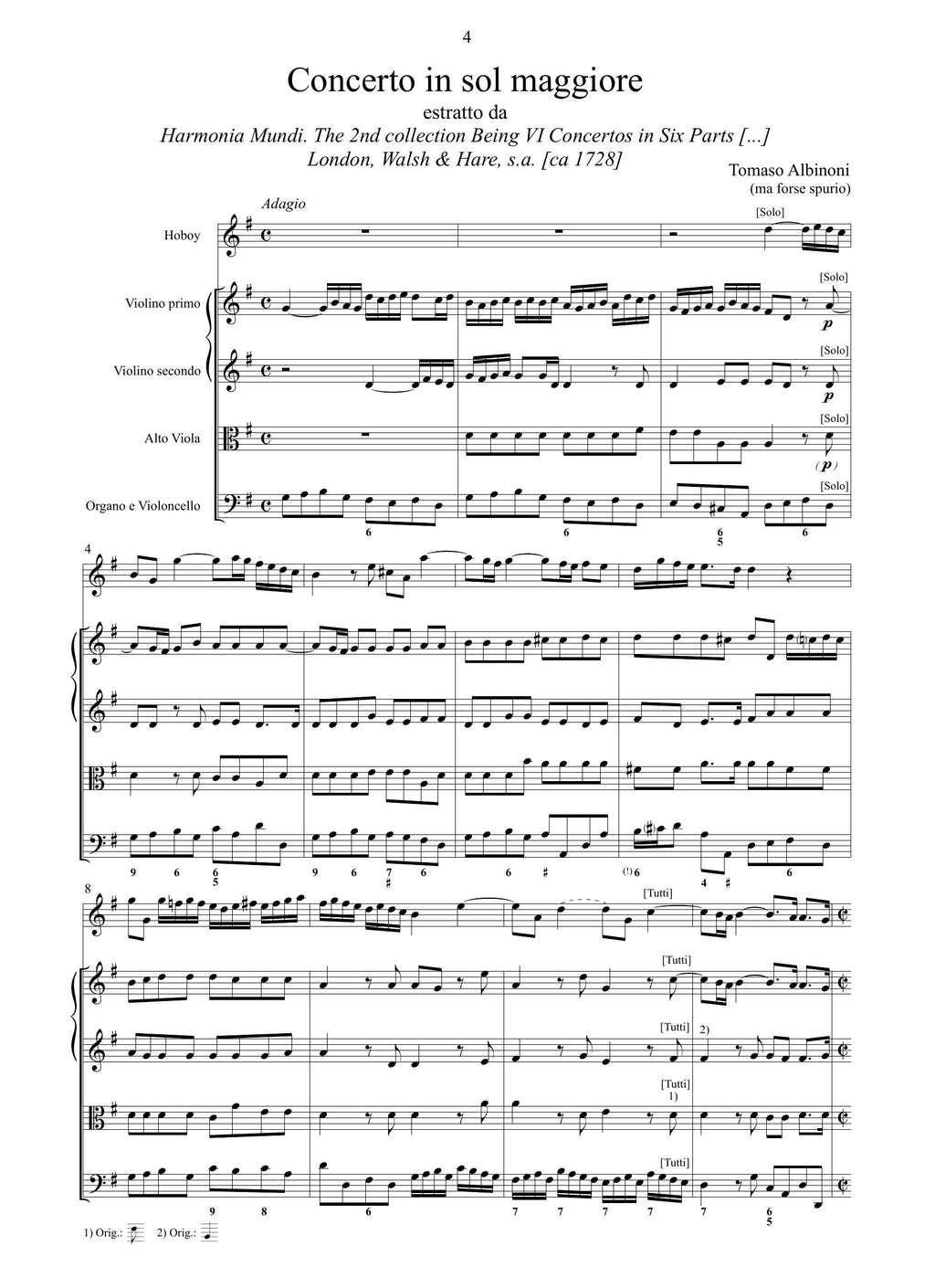 T. Albinoni: Concerto in sol maggiore MI 19