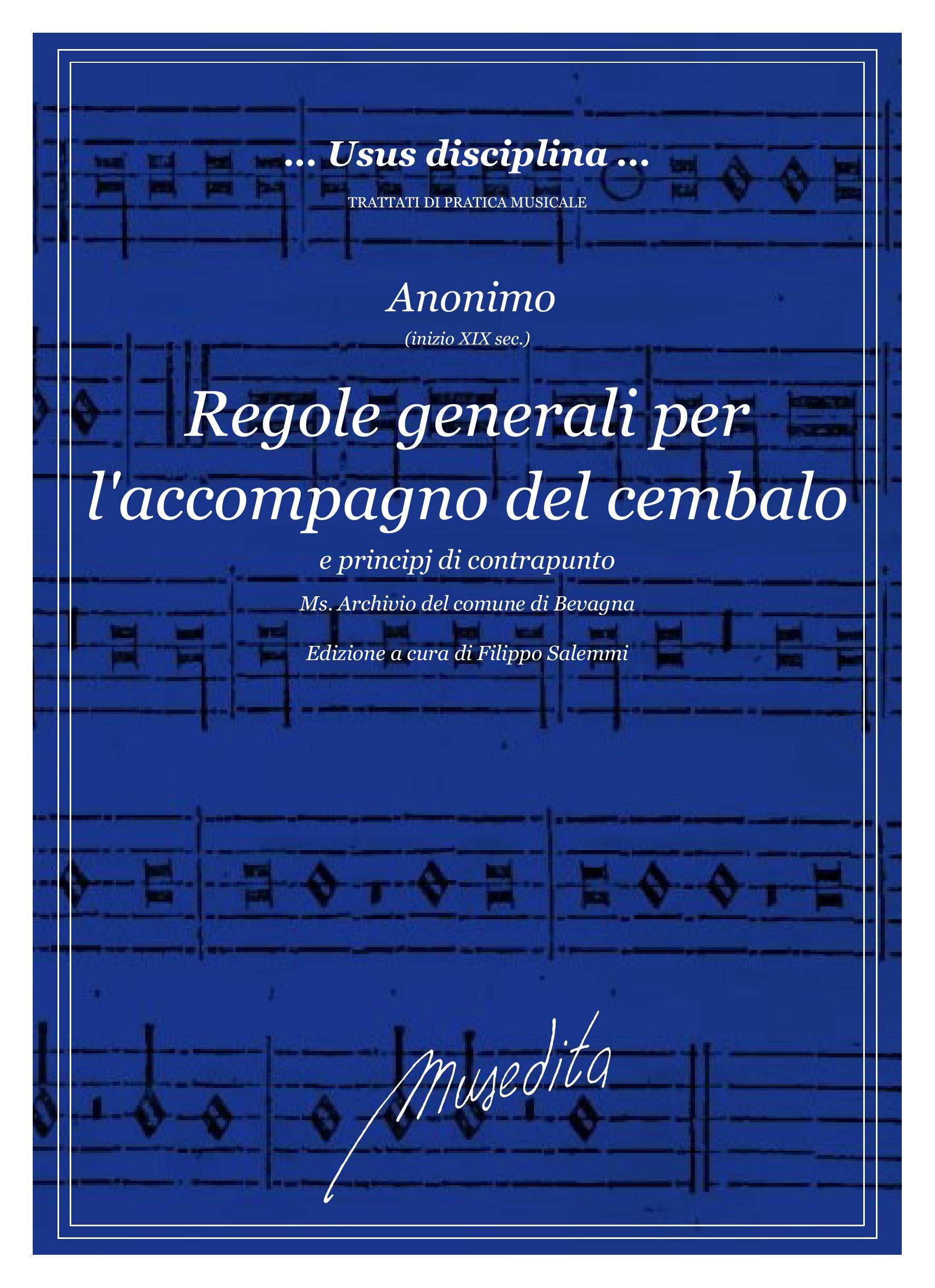 Anonimo (inizio XIX sec.): Regole generali per l'accompagno del cembalo e principj di contrapunto (Archivio del Comune di Bevagna)