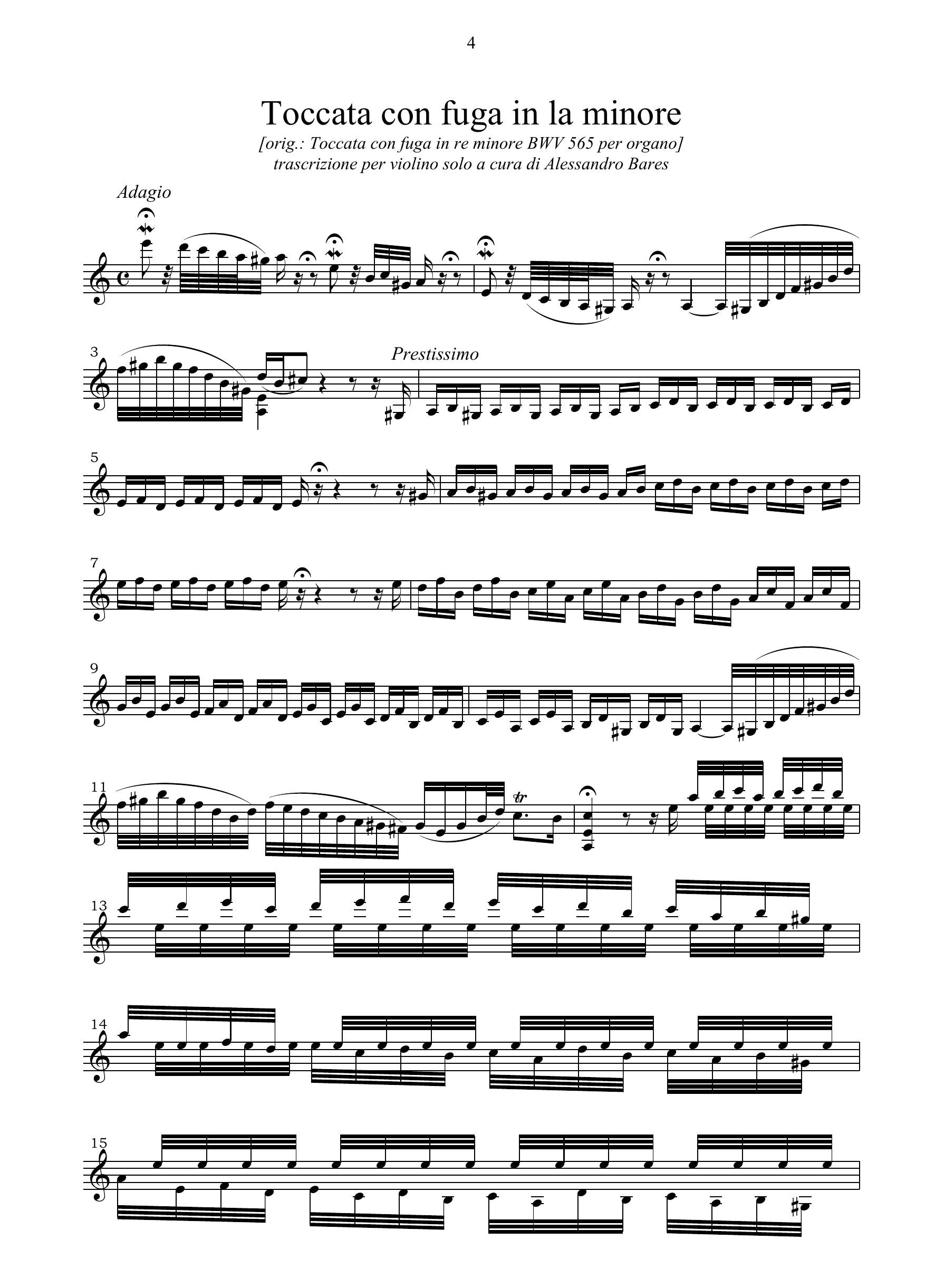 J.S. Bach: Toccata con fuga in la minore per violino solo