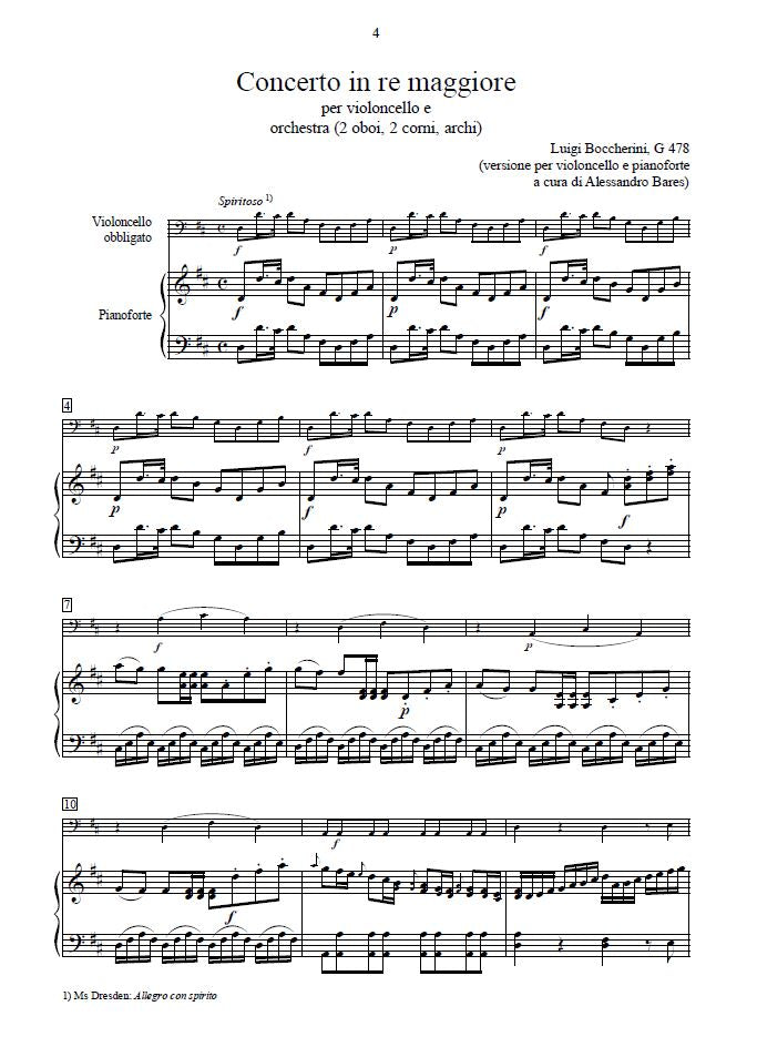 L. Boccherini: Concerto in re maggiore GerB 478 (rid. vcl/pf)