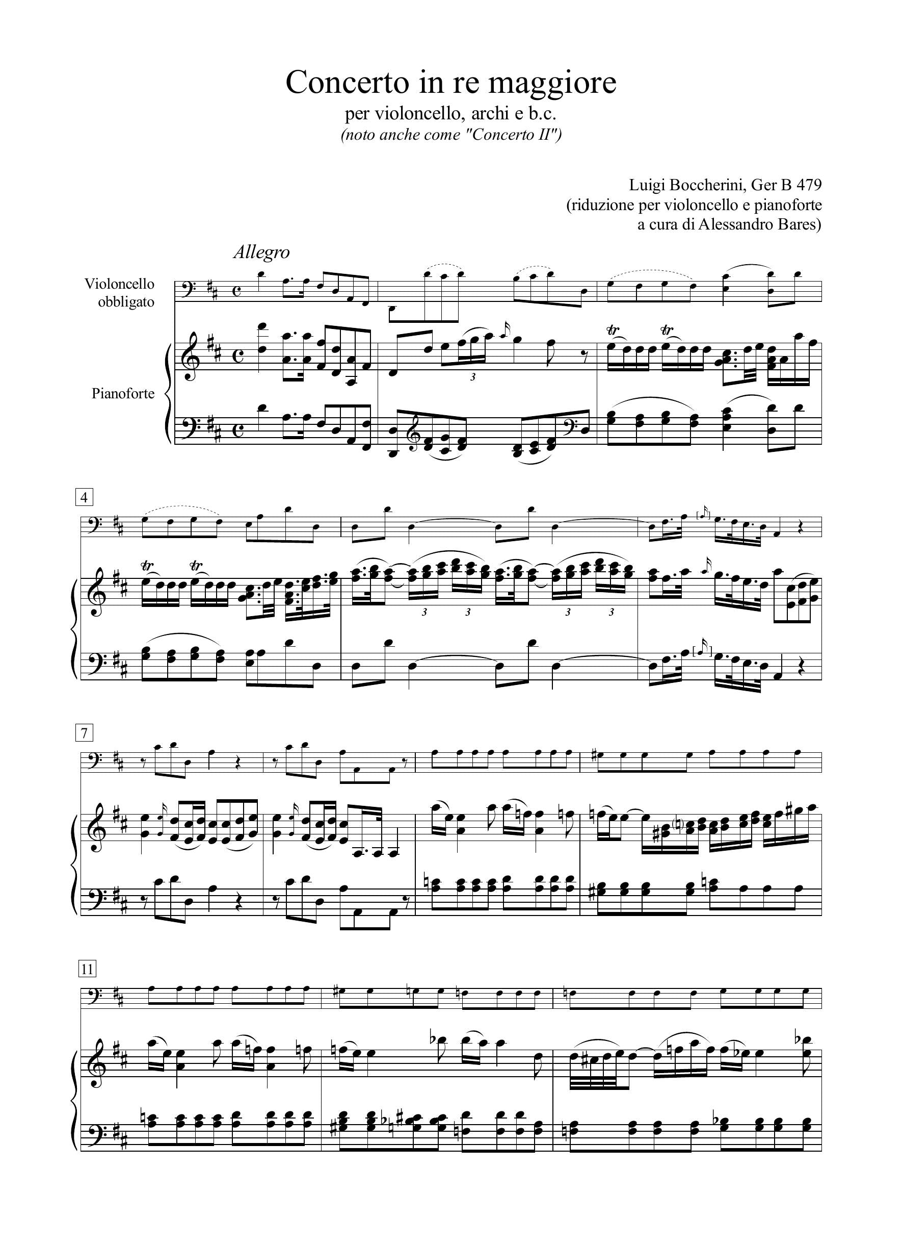 L. Boccherini: Concerto in re maggiore GerB 479 (rid. vcl/pf)