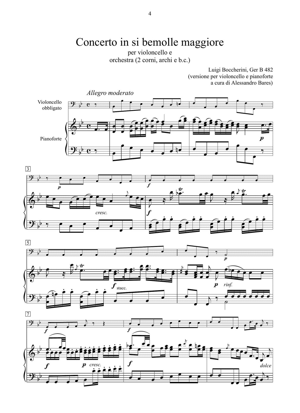 L. Boccherini: Concerto in si bem. maggiore GerB 482 (rid. vcl/pf)
