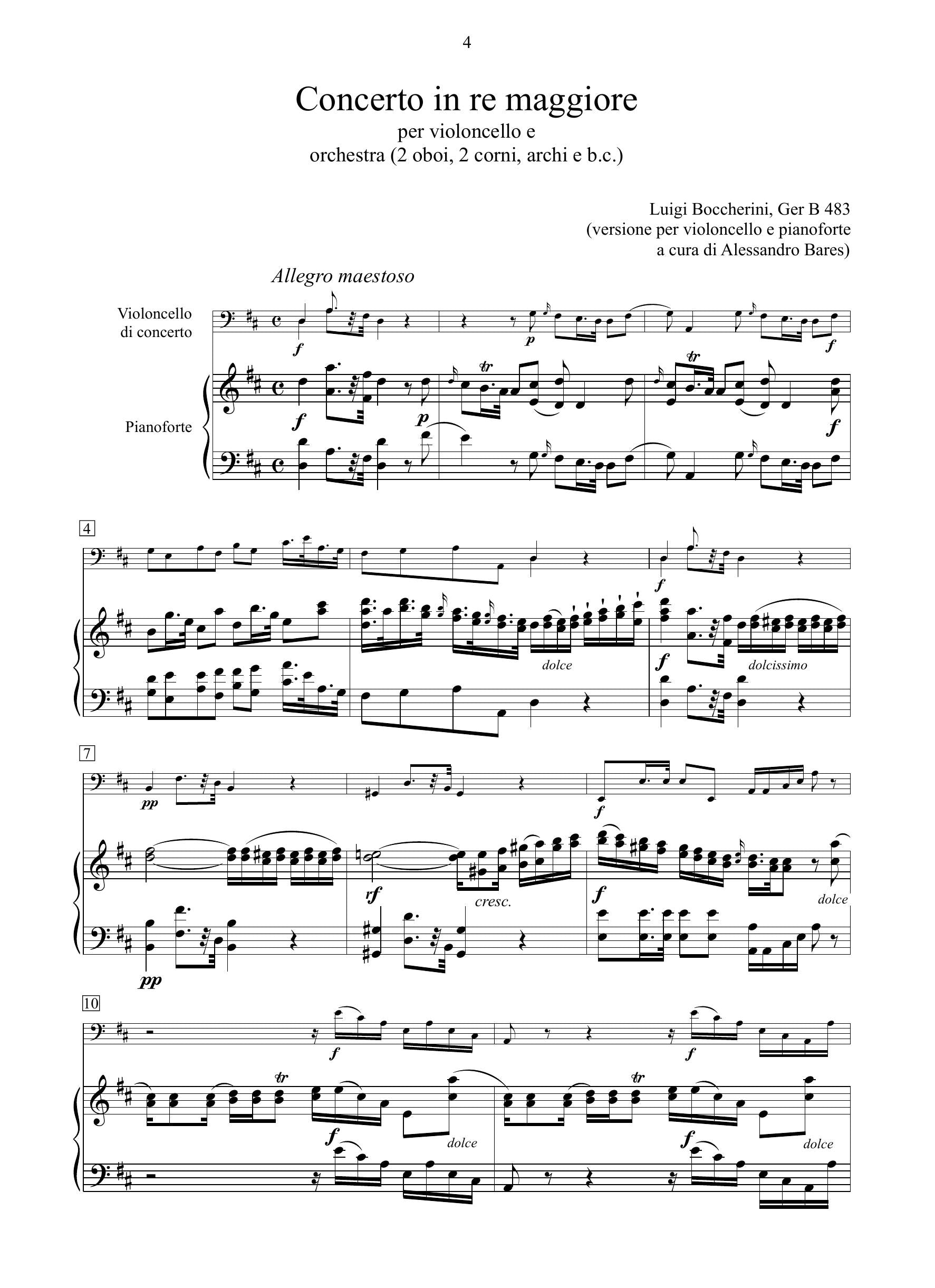 L. Boccherini: Concerto in re maggiore GerB 483 (rid. vcl/pf)