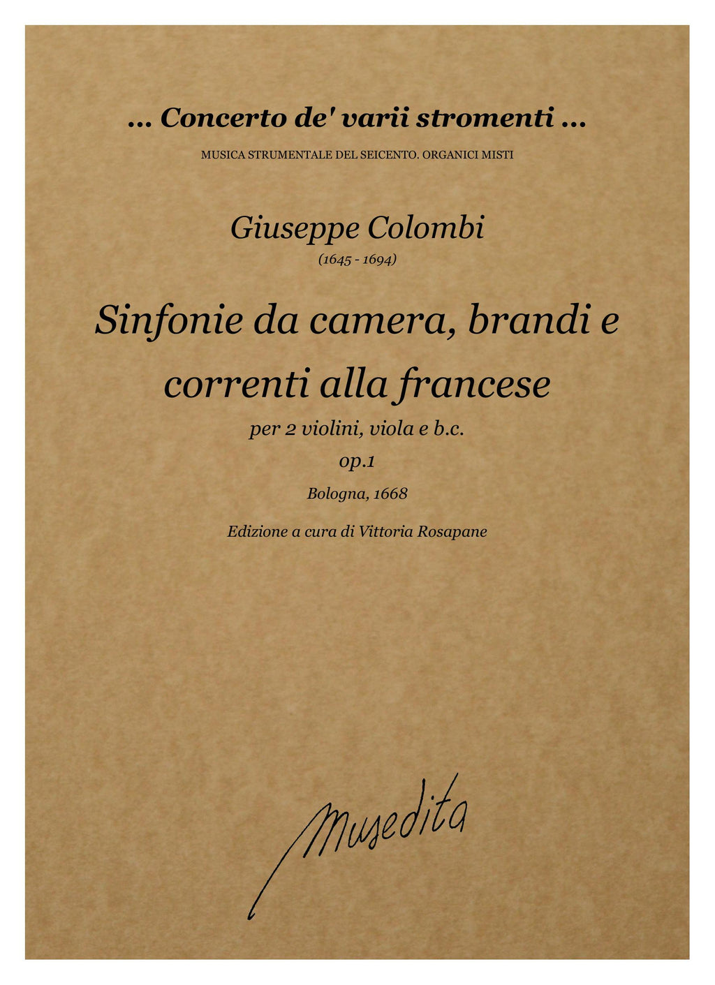 G. Colombi: Sinfonie da camera, brandi e correnti [...] op.1 (Bologna, 1668)