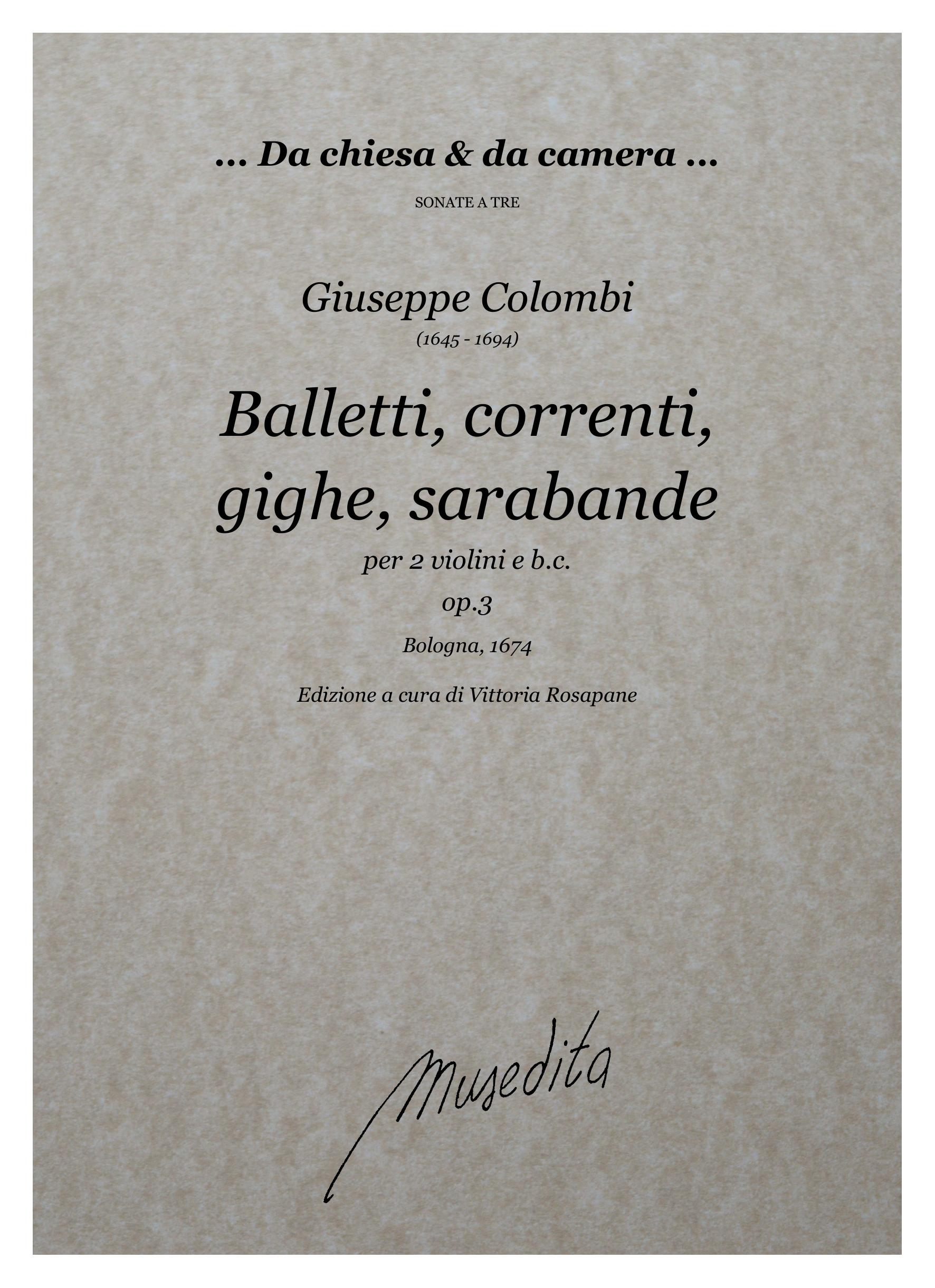 G. Colombi: Balletti, correnti, gighe e sarabande op.3 (Bologna, 1674)