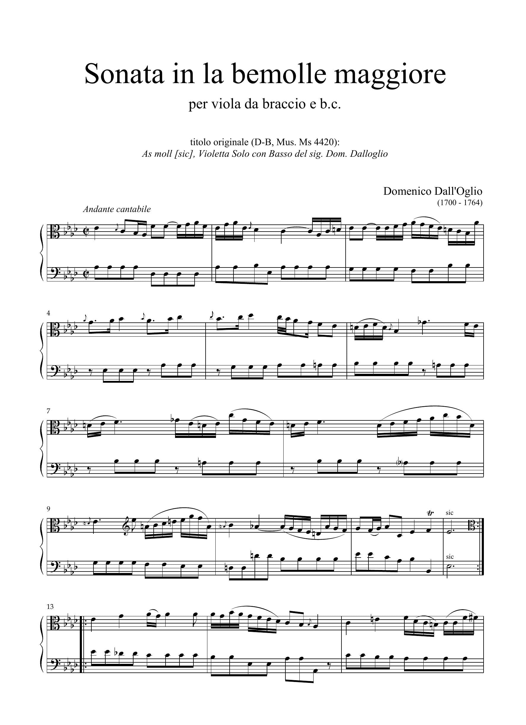 D. Dall'Oglio: Sonata in la bemolle maggiore (Ms, D-B)