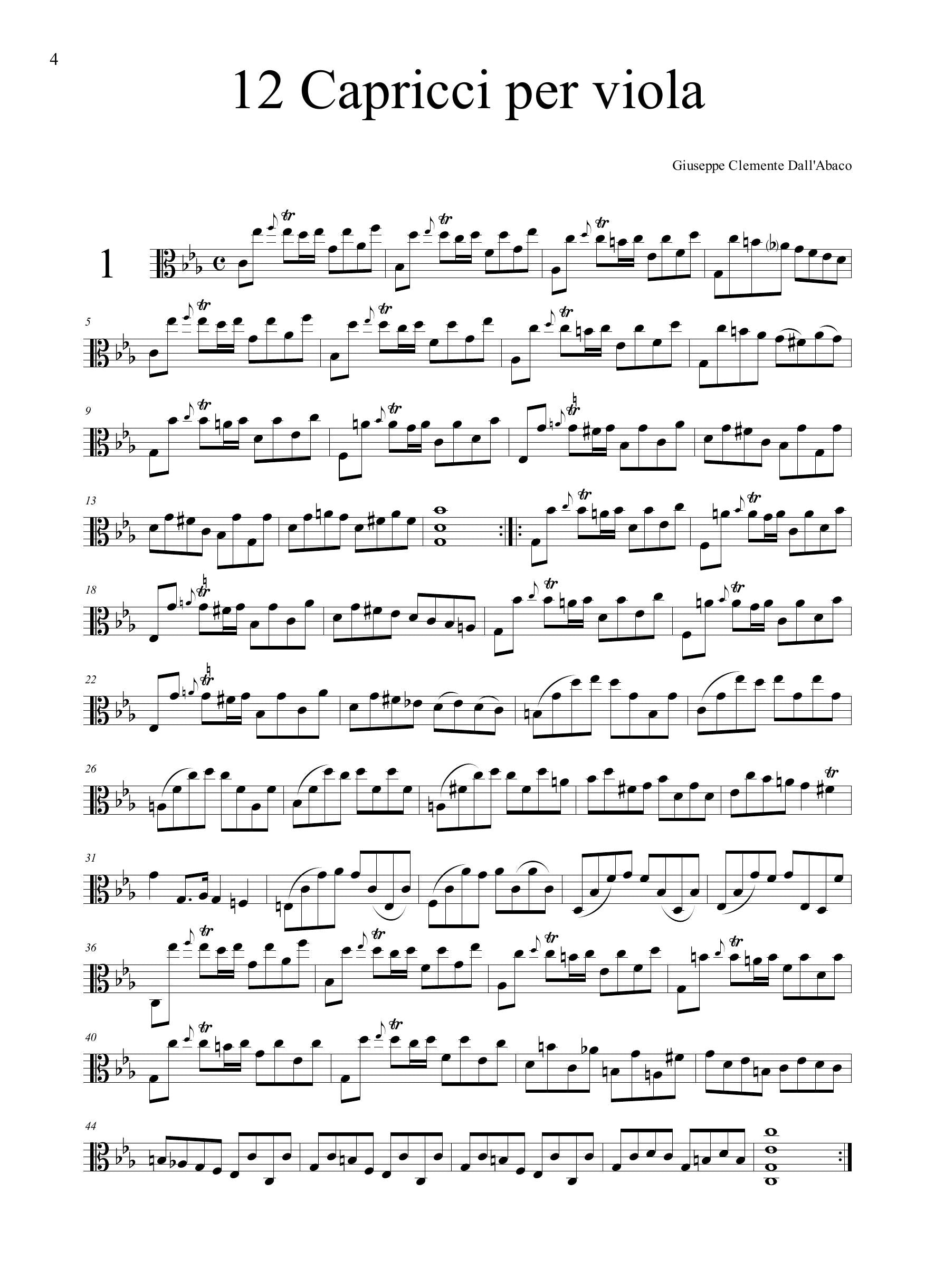 G.M. Dall'Abaco: 12 Capricci per viola da braccio