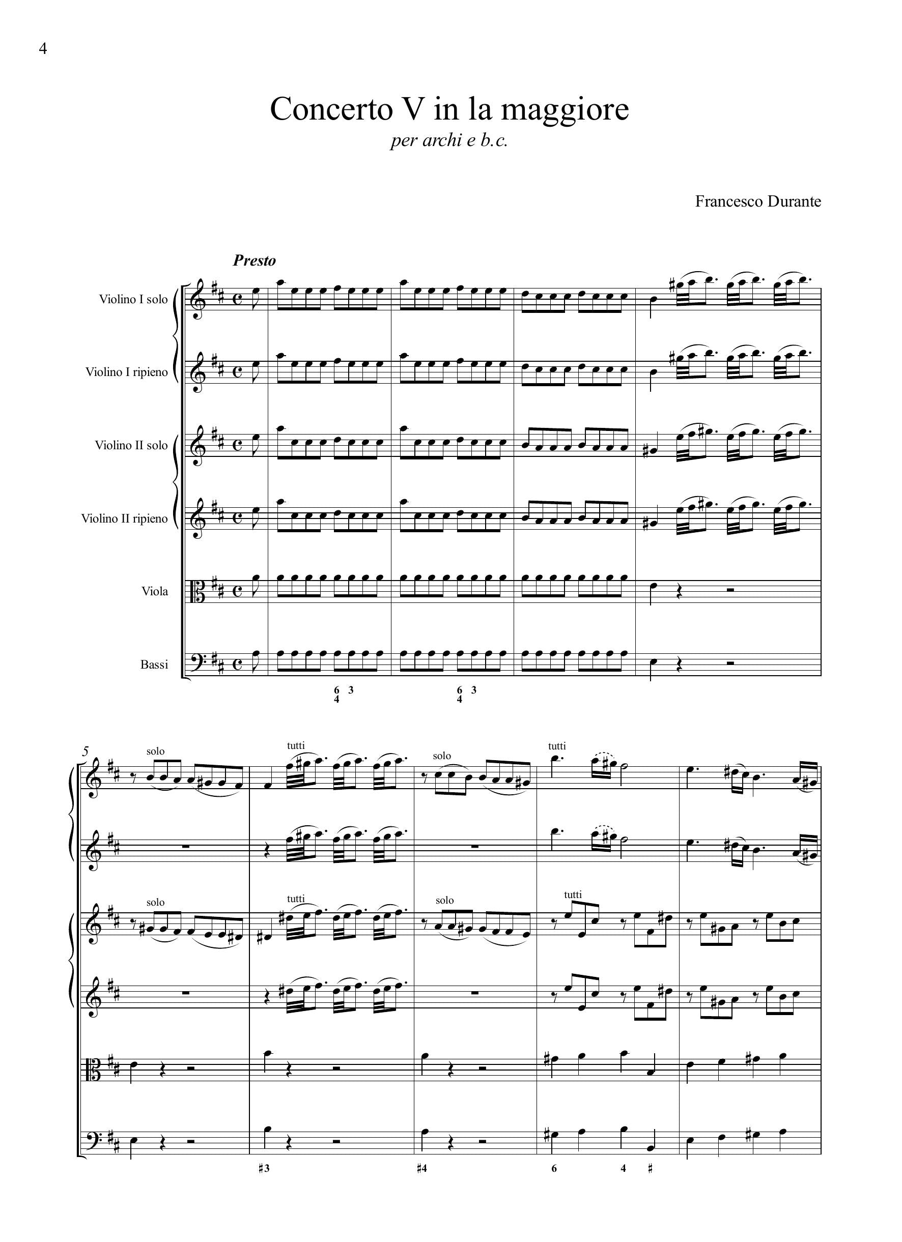 F. Durante: Concerto V in la maggiore
