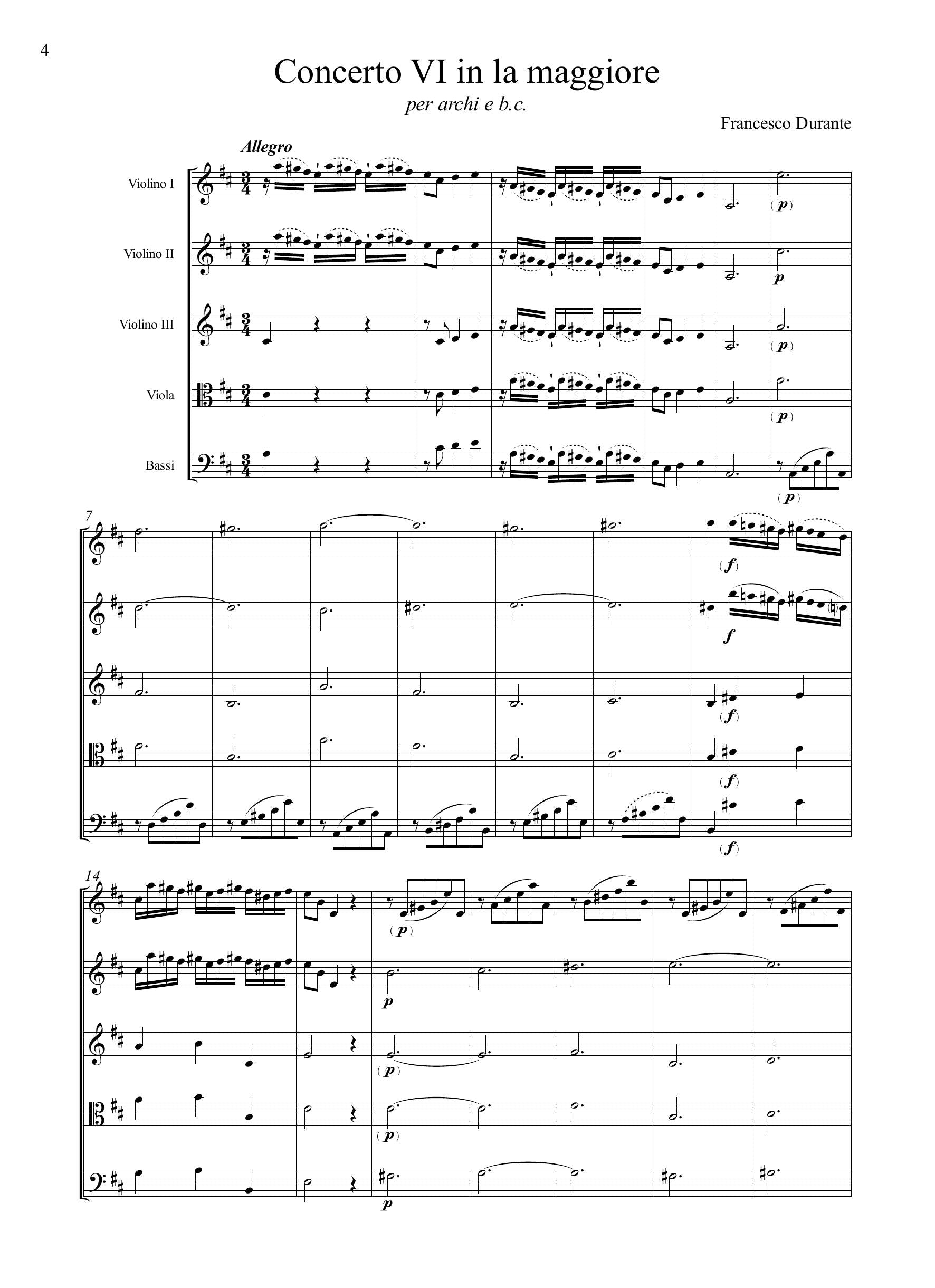 F. Durante: Concerto VI in la maggiore