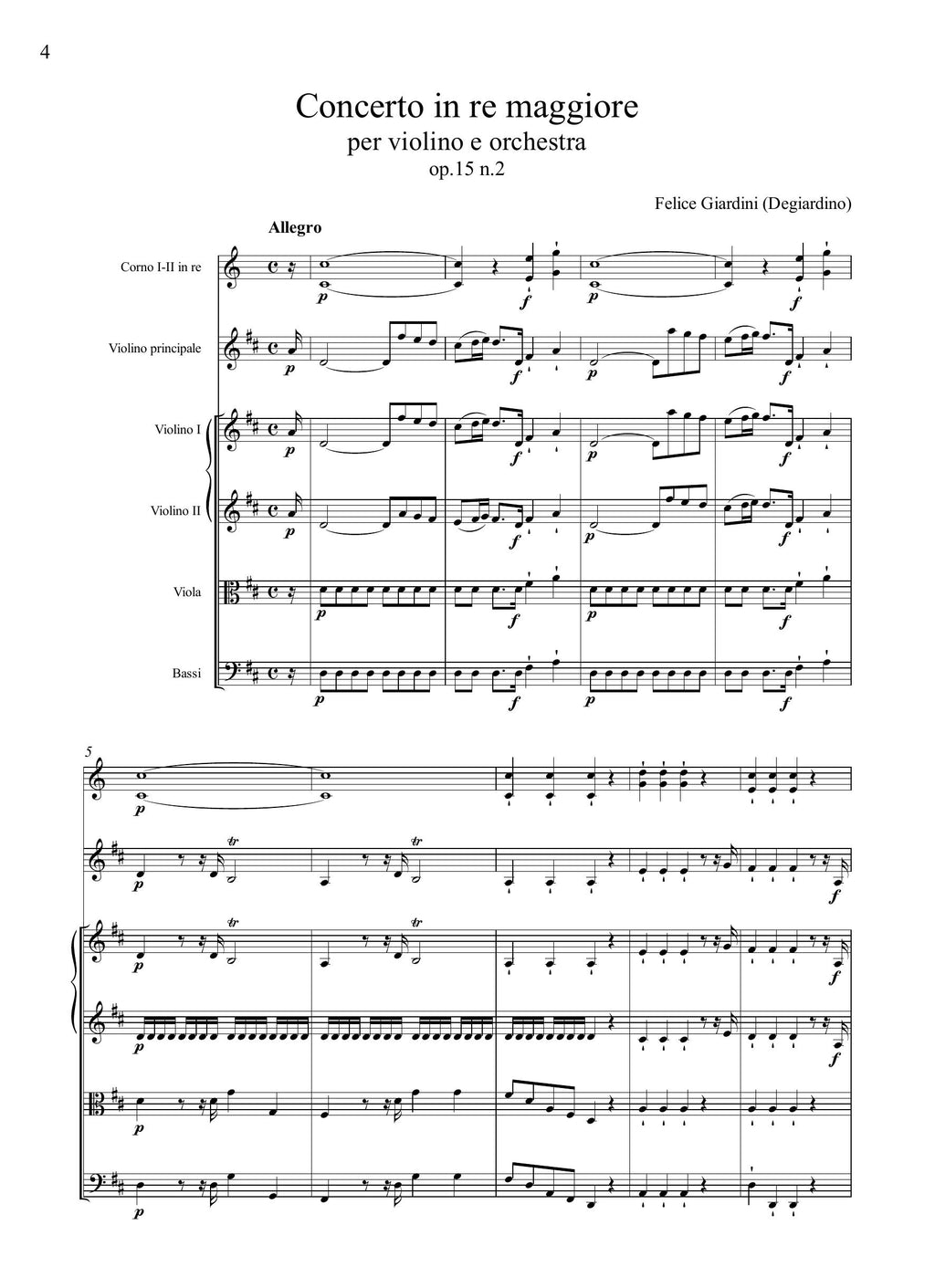 F. Giardini: Concerto in re maggiore op.15 n.2