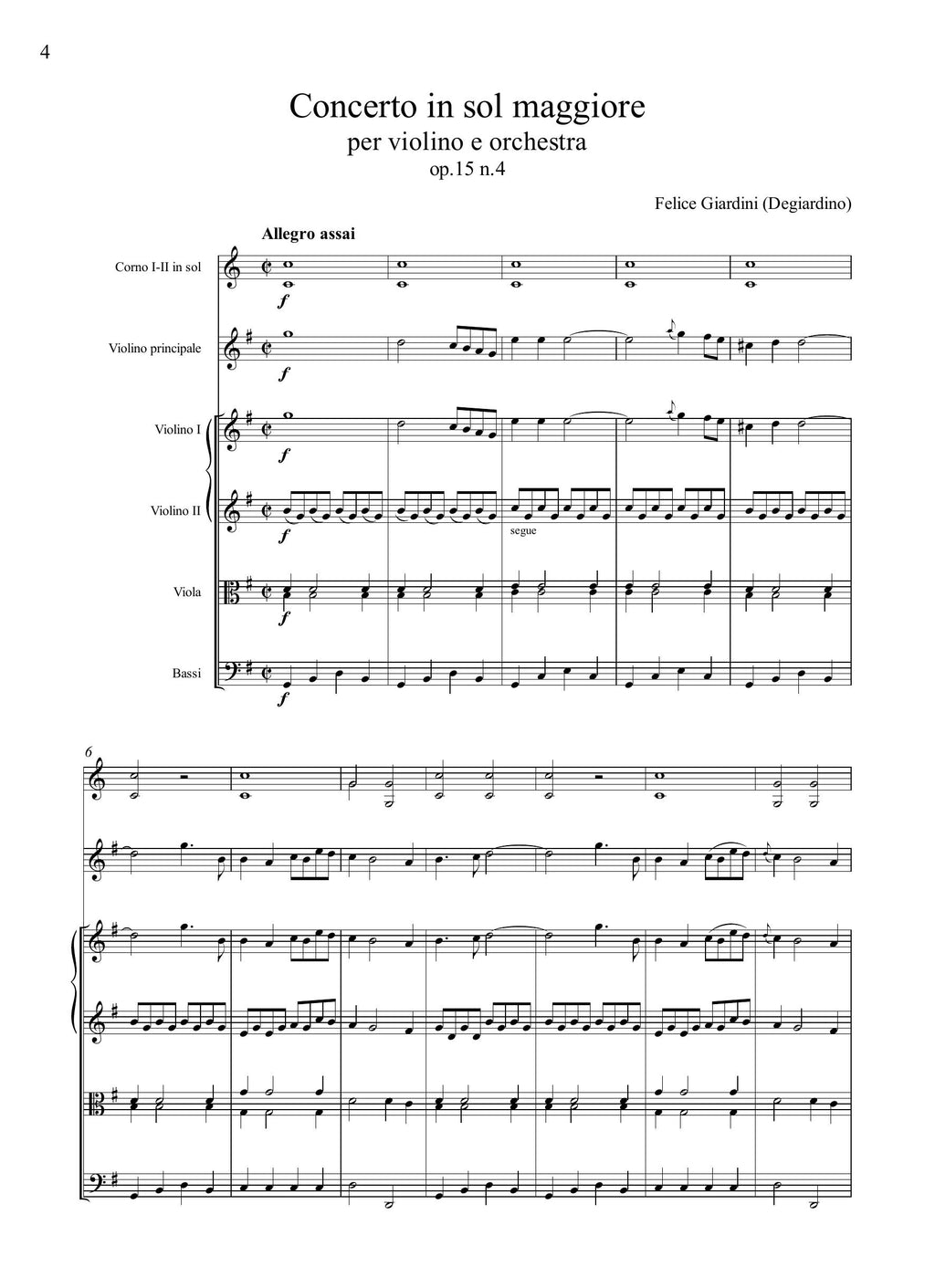 F. Giardini: Concerto in sol maggiore op.15 n.4