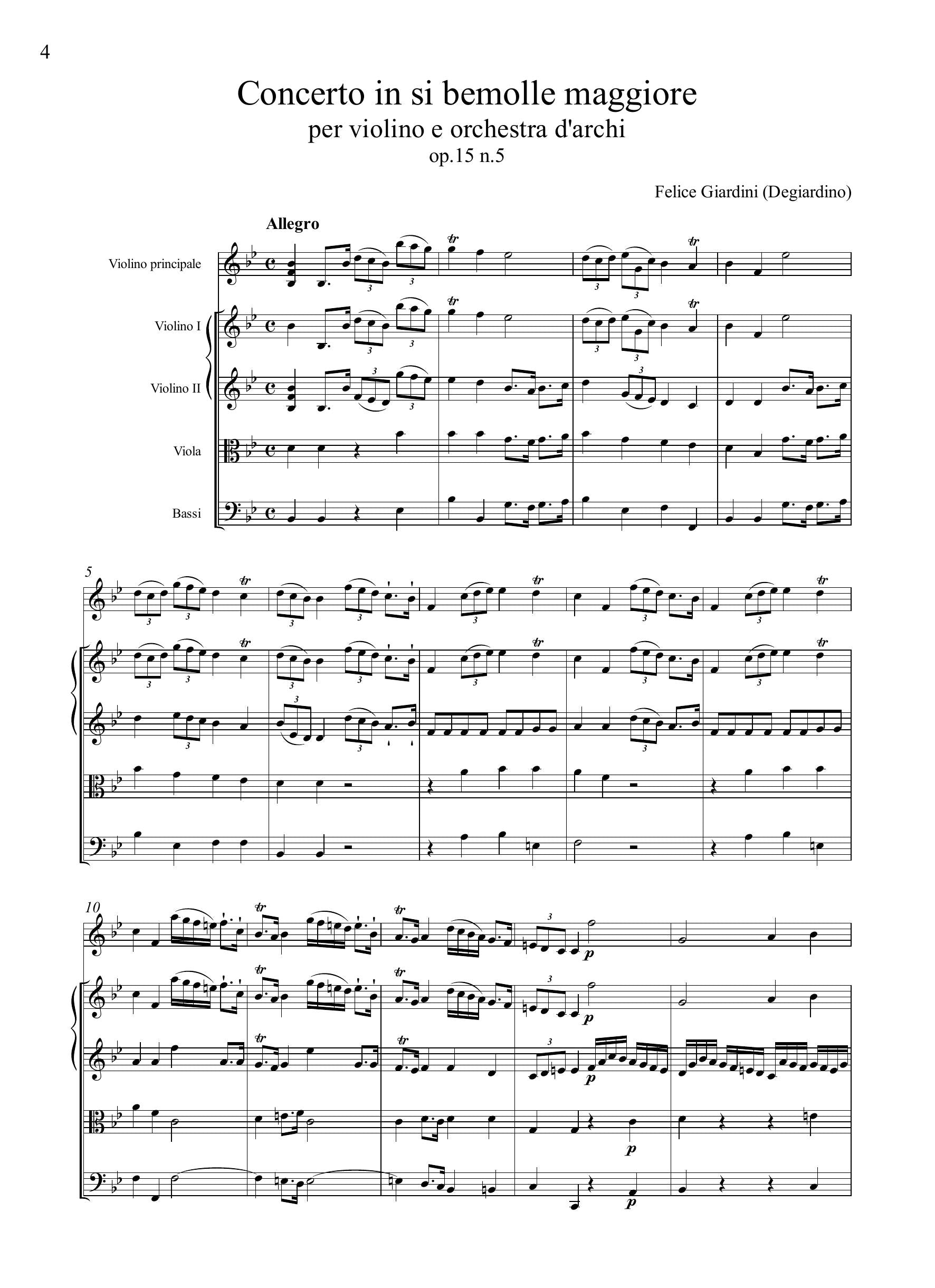 F. Giardini: Concerto in si bemolle maggiore op.15 n.5