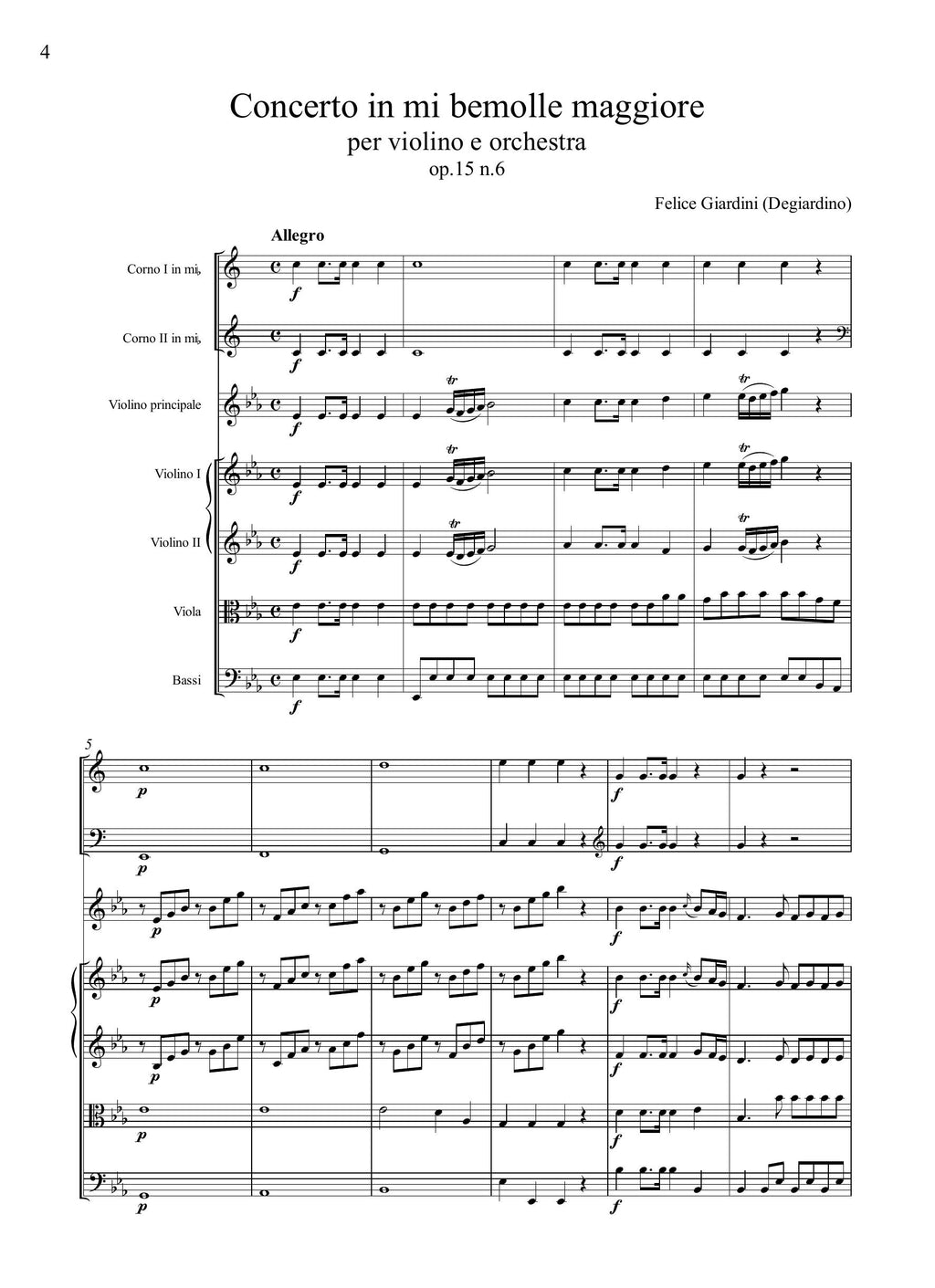 F. Giardini: Concerto in mi bemolle maggiore op.15 n.6