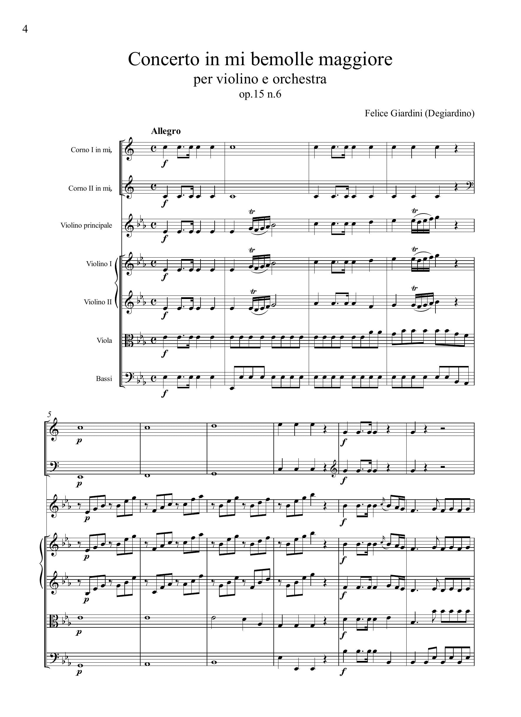 F. Giardini: Concerto in mi bemolle maggiore op.15 n.6
