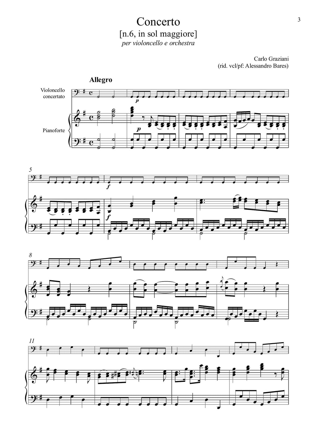 C. Graziani: Concerto [n.6] in sol maggiore (rid. vcl/pf)