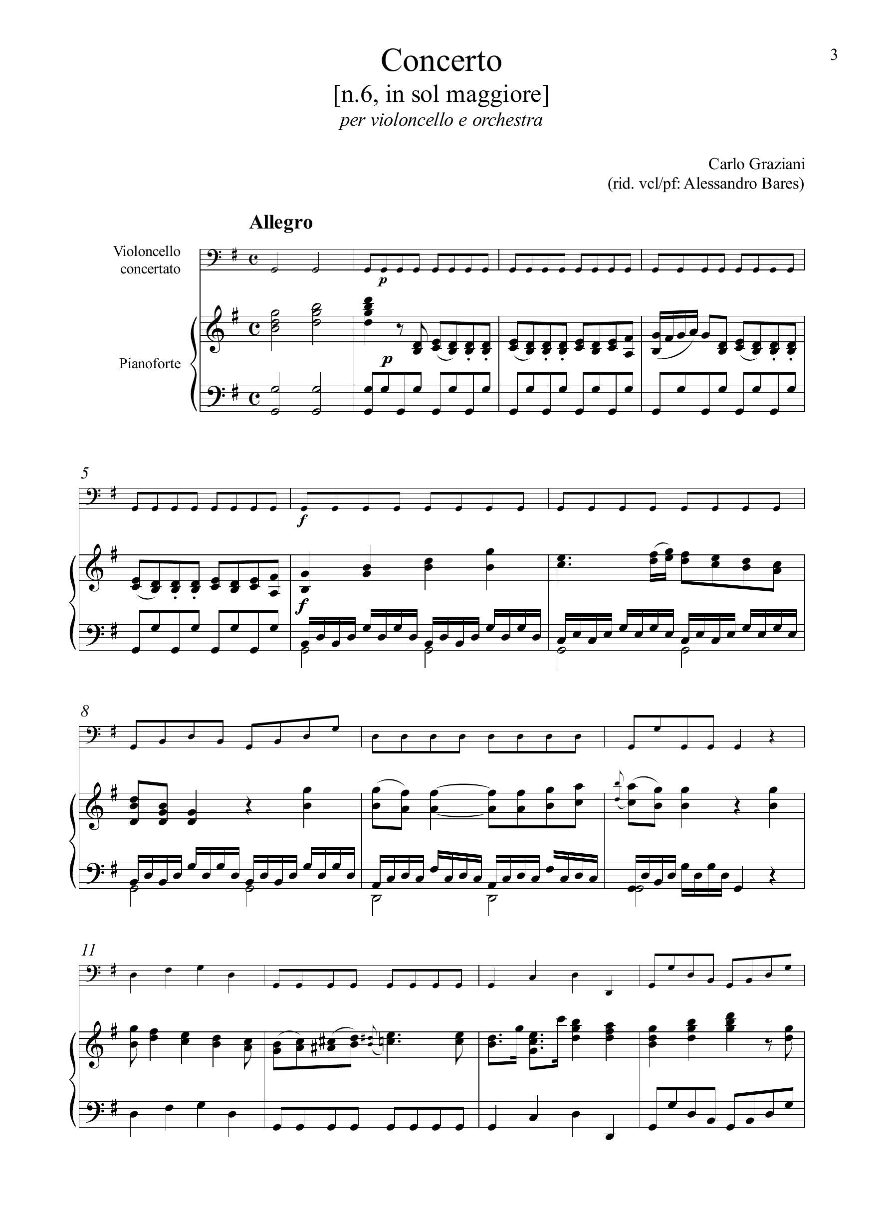 C. Graziani: Concerto [n.6] in sol maggiore (rid. vcl/pf)