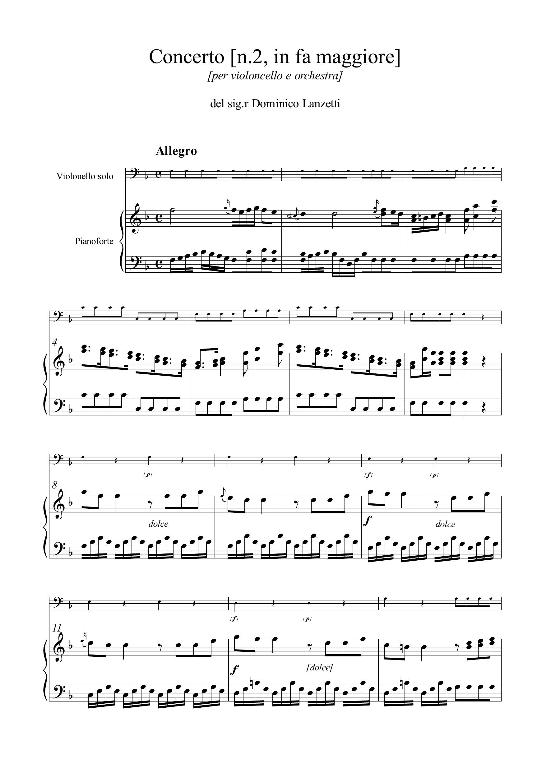 D. Lanzetti: Concerto [n.2] in fa maggiore (rid. vcl/pf)