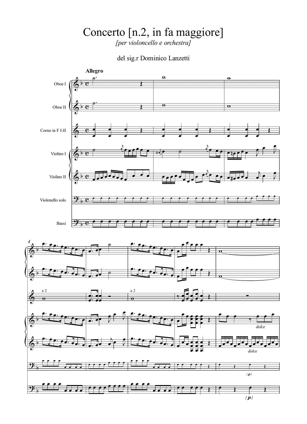 D. Lanzetti: Concerto [n.2] in fa maggiore