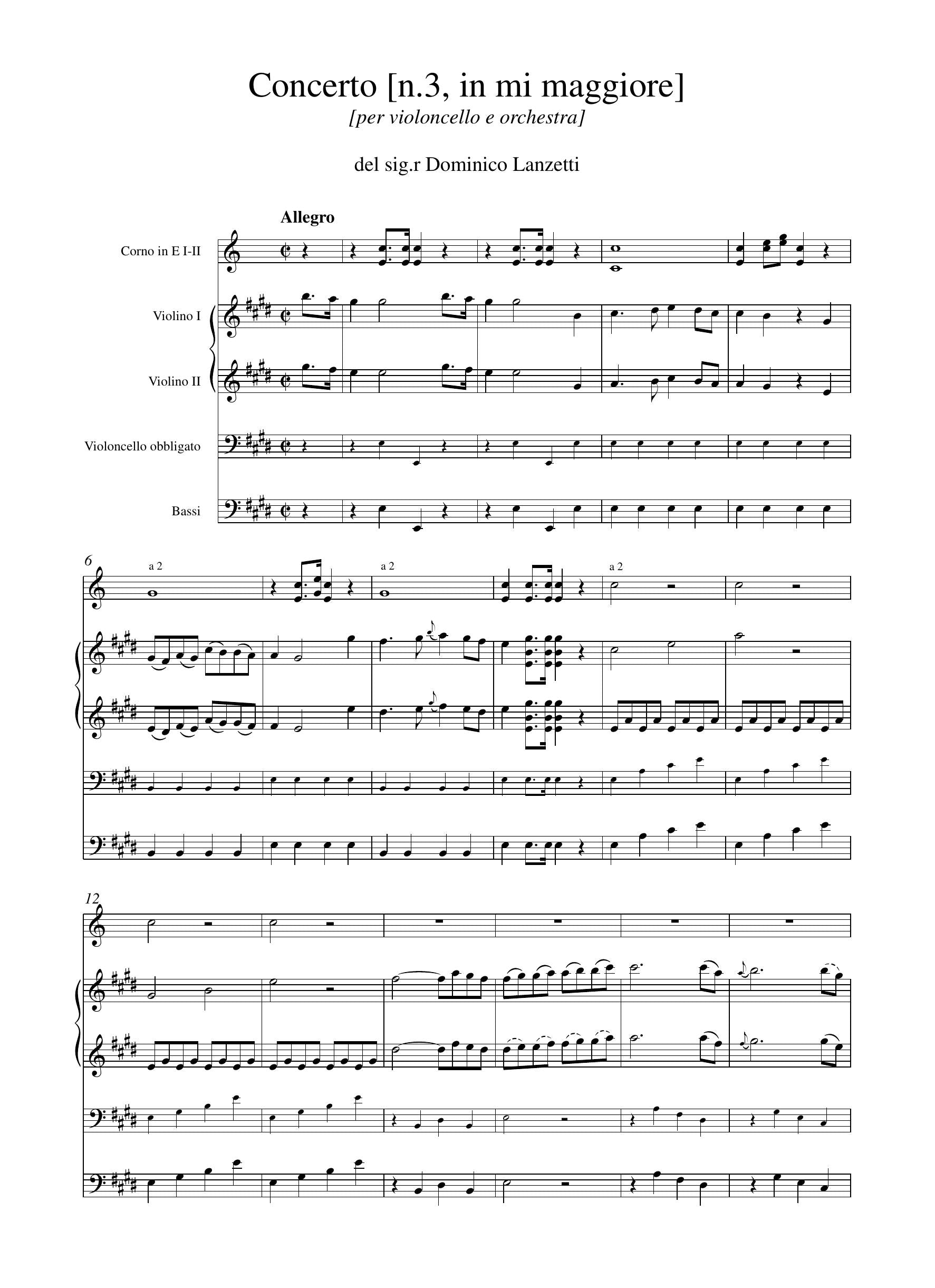 D. Lanzetti: Concerto [n.3] in mi maggiore