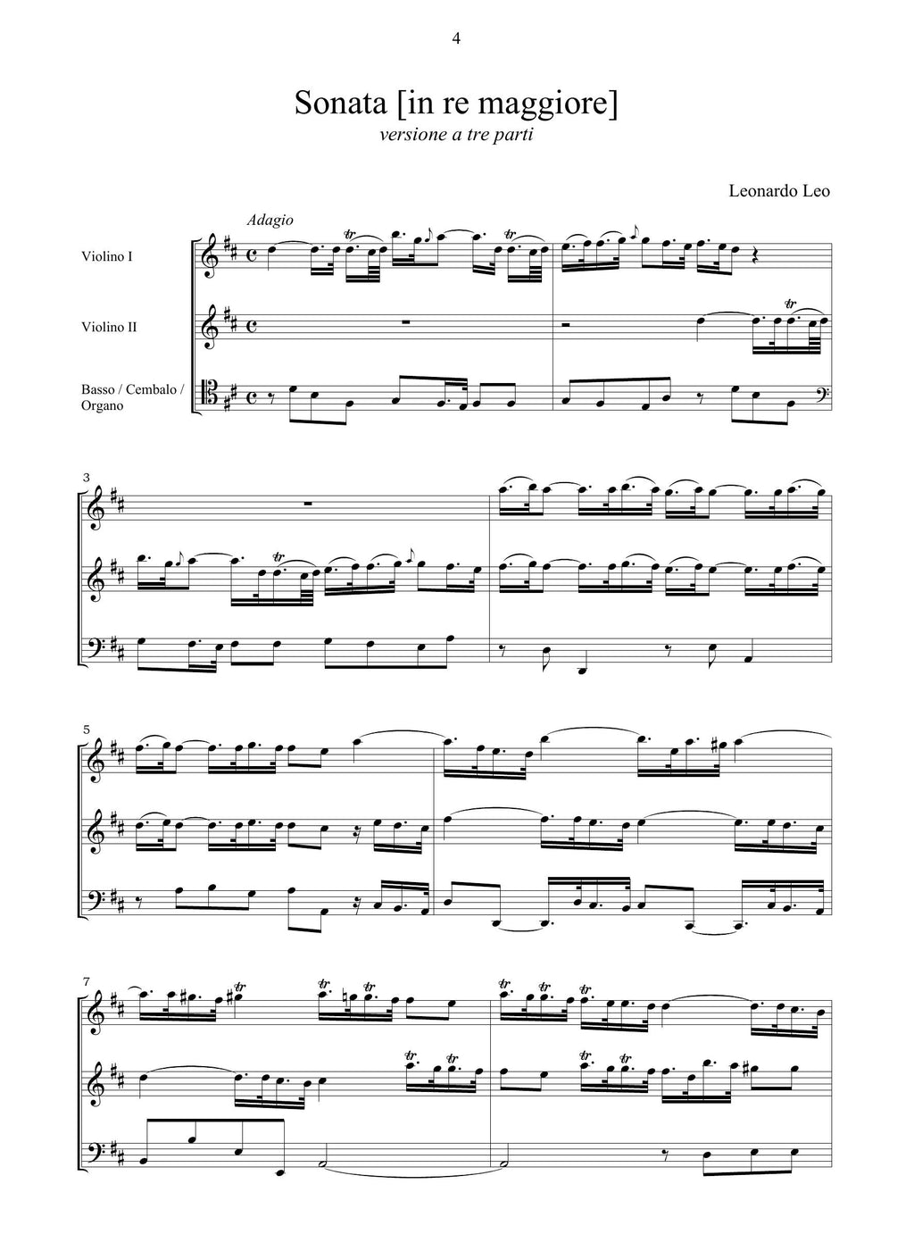L. Leo: Sonata in re maggiore (Ms, D-Dl)