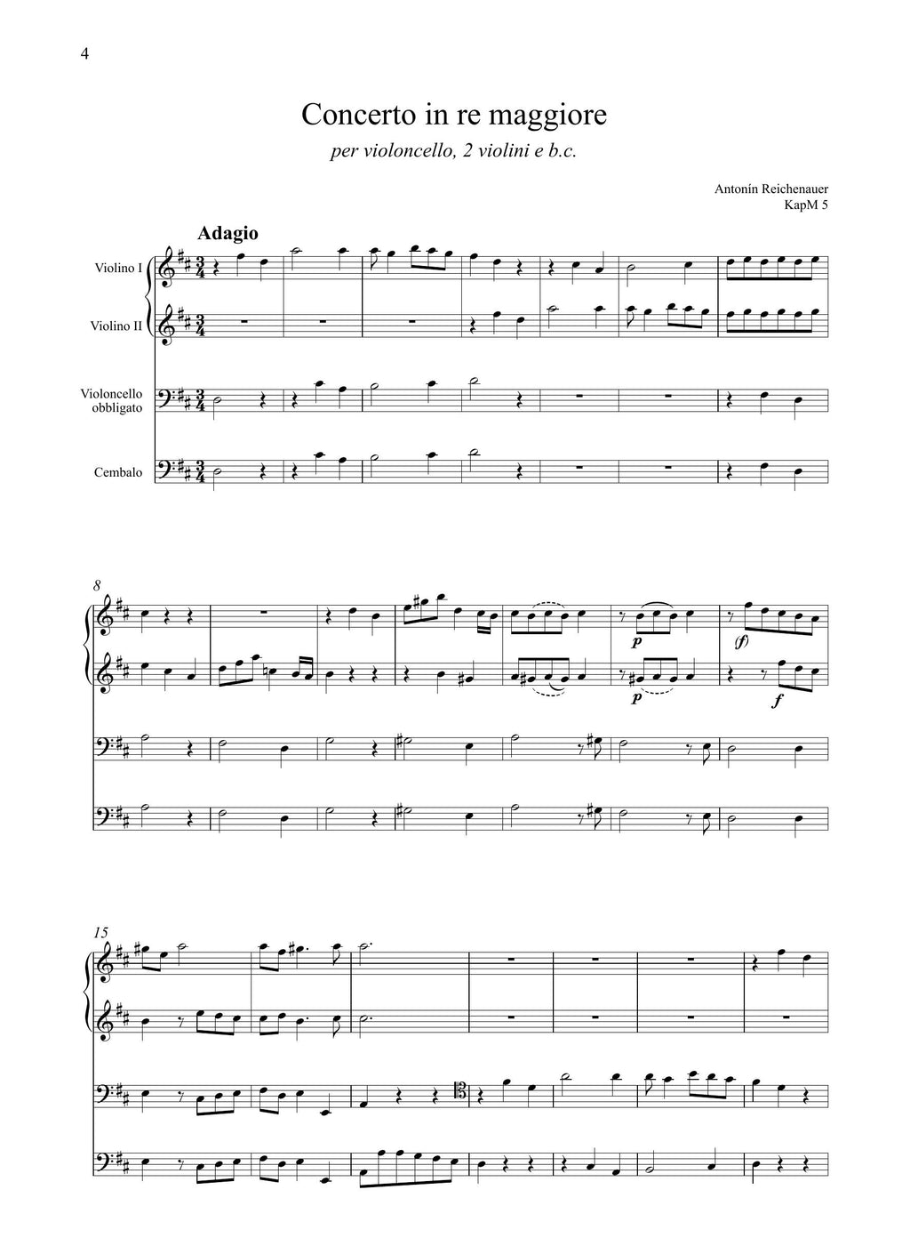 A. Reichenauer: Concerto in re maggiore KapM 5 (ms, D-Dl)