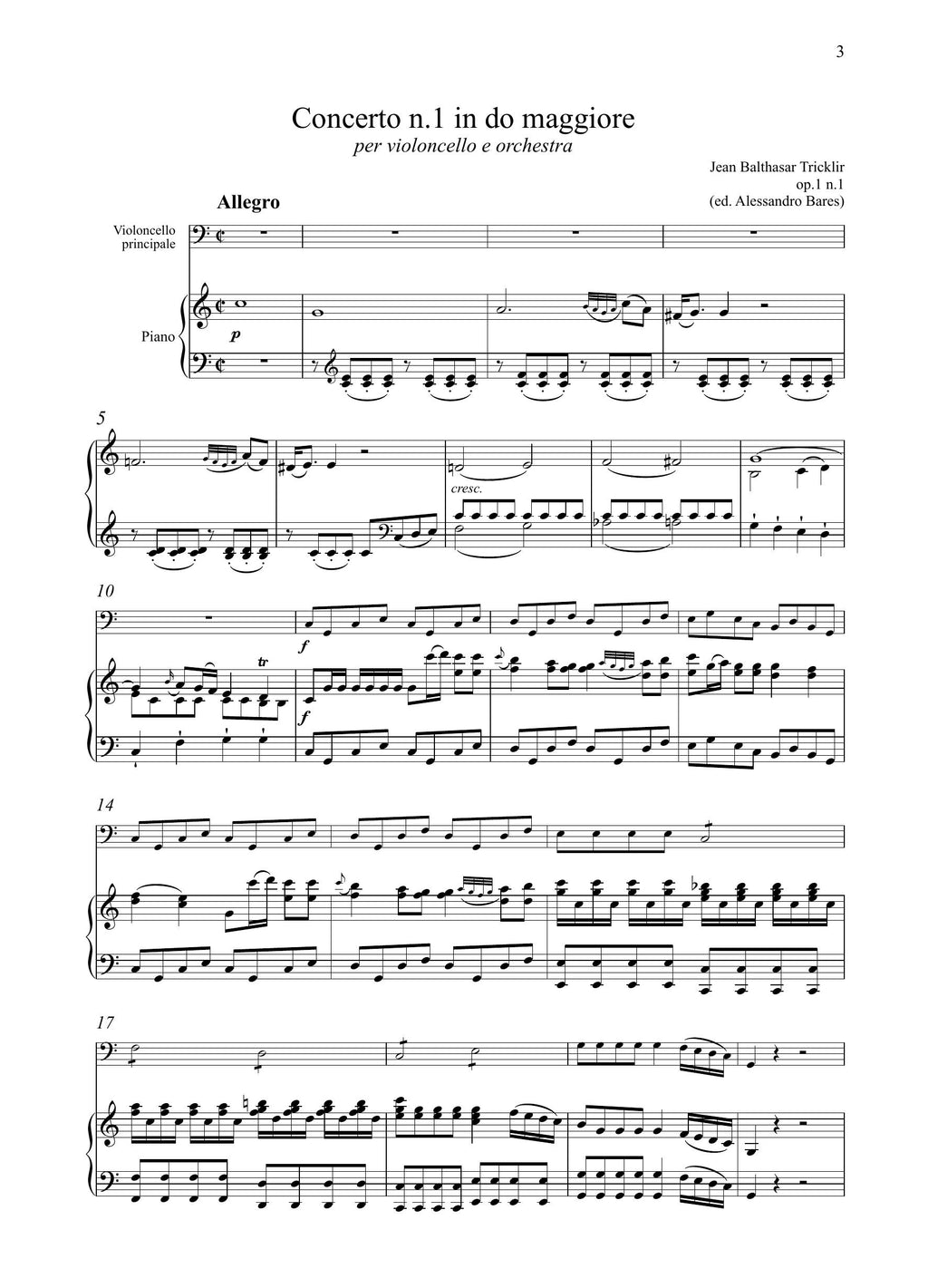 J.B. Tricklir: Concerto n.1 in do maggiore (Berlin, Amsterdam, [1782]) (rid. vcl/pf)
