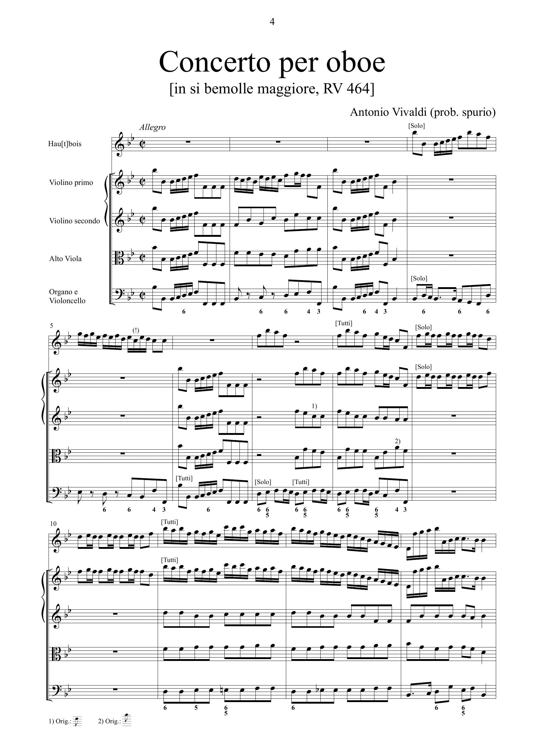 A. Vivaldi: Concerto in si bemolle maggiore RV 464