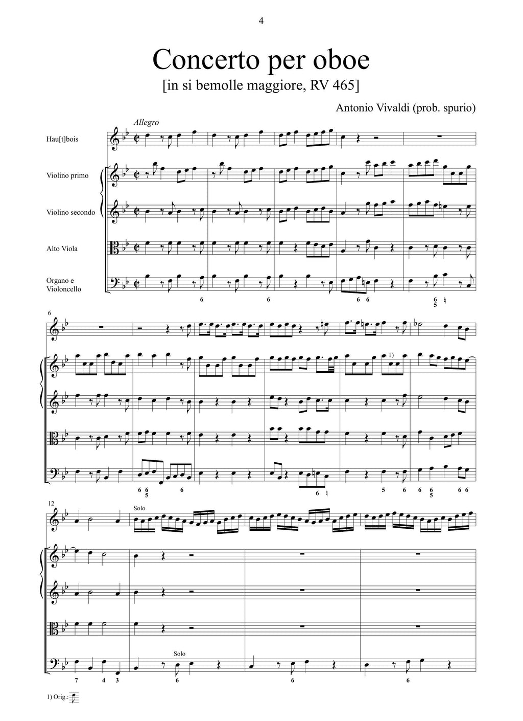 A. Vivaldi: Concerto in si bemolle maggiore RV 465