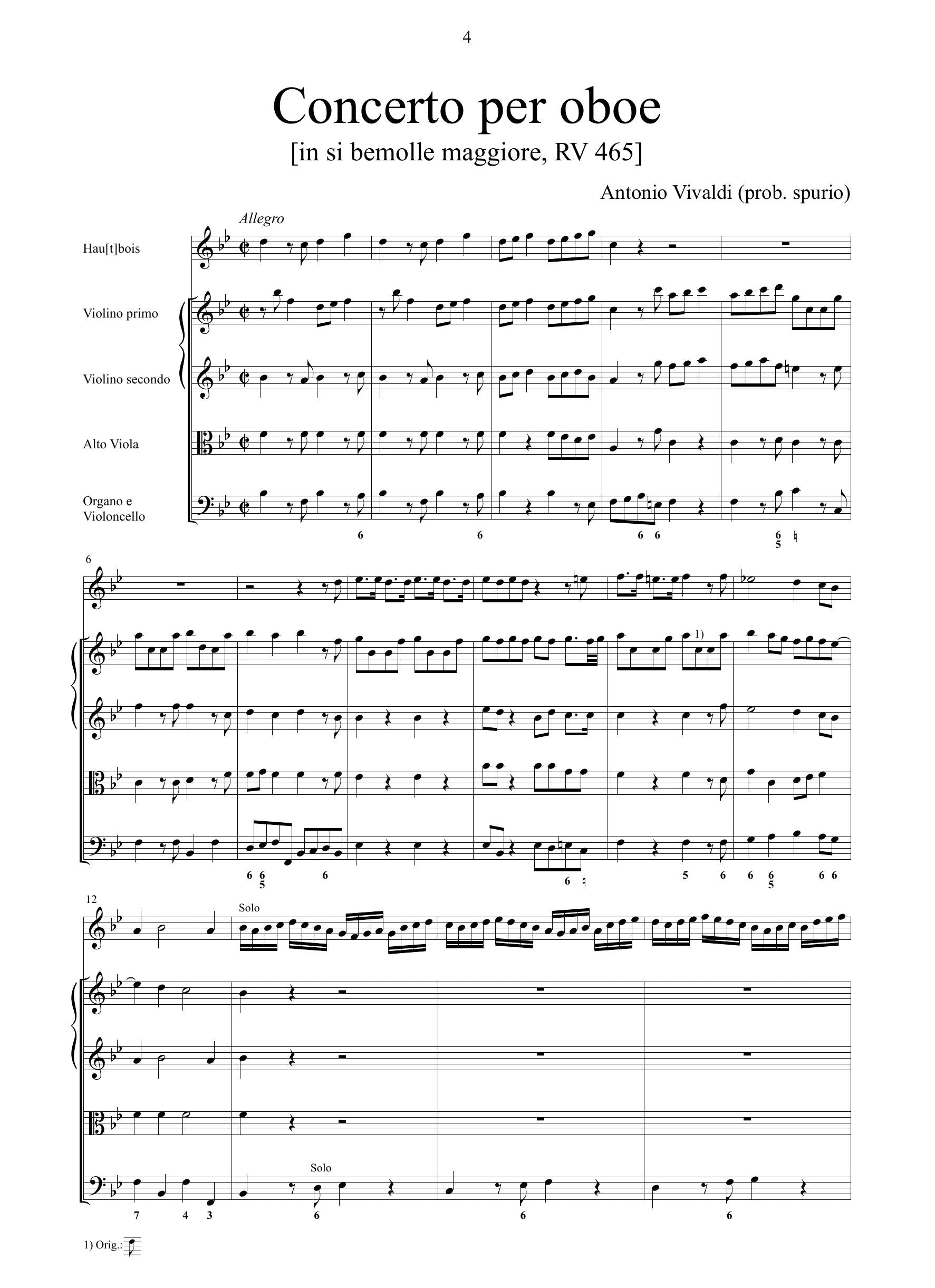 A. Vivaldi: Concerto in si bemolle maggiore RV 465