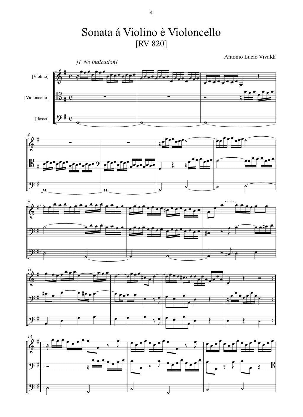 A. Vivaldi: Sonata in sol maggiore RV 820